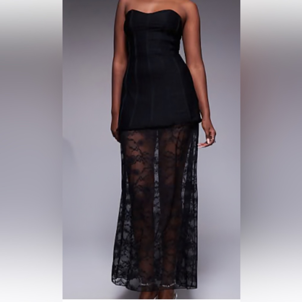 ASOS Black Strapless Sheer Lace Maxi Dress